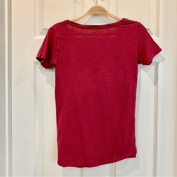 Magenta Pink Deep-V Neck Short Sleeves T-Shirt Top - Picture 2 of 5